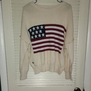 Simply Southern Cream American Flag Knit Sweater Pineapple Button Size M